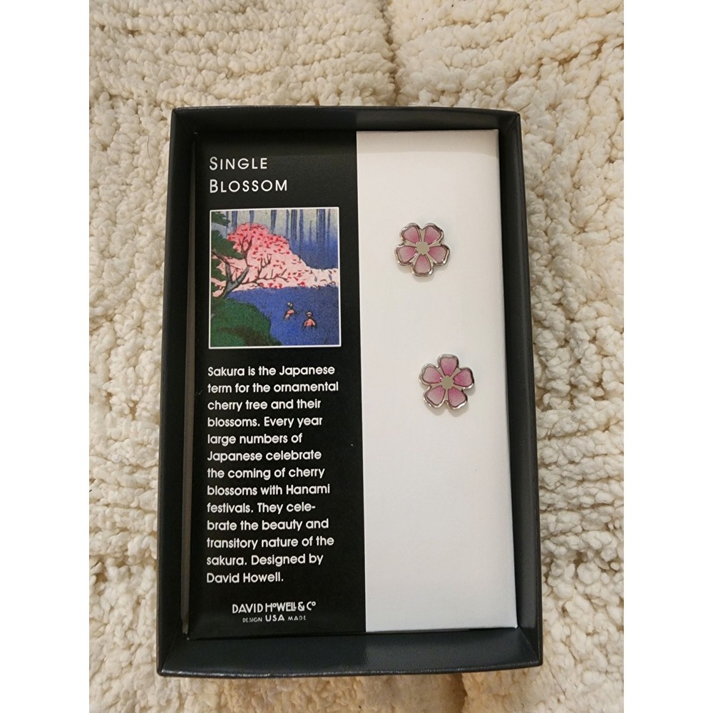 David Howell Single Cherry Blossom Earrings Sakura Pink Floral Studs ERS7982